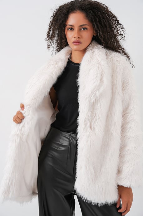 Lang Oversized Nepbont Jas Met Ceintuur - Image 4