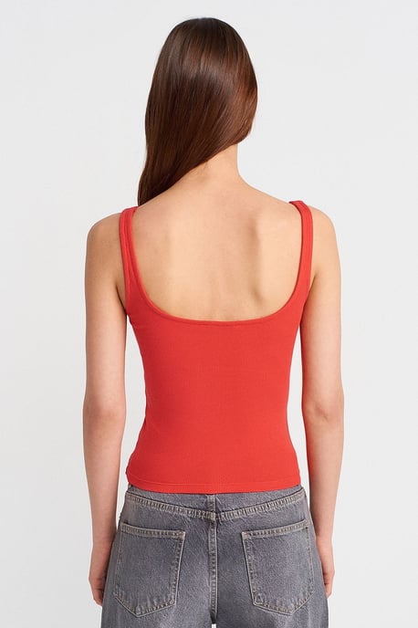 Geribbeld vierkant decolleté mouwloos blouse - Image 2