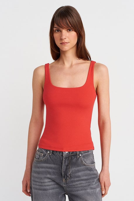 Geribbeld vierkant decolleté mouwloos blouse - Image 3