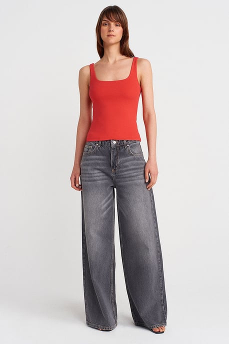 Geribbeld vierkant decolleté mouwloos blouse - Image 4