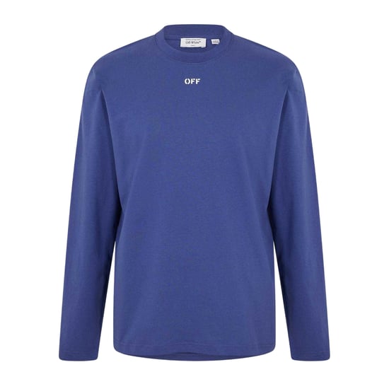 Off White Heren-T-shirt met ronde hals, normale pasvorm en lange mouwen (Donkerblauw/Wit) - Image 1