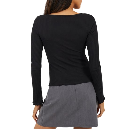 Brave Soul Dames/Dames Top met Lange Mouwen en Geribd Strikdetail (Zwart) - Image 2