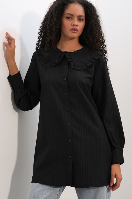 Langarm Textured Shirt Met Babykraag - Image 1