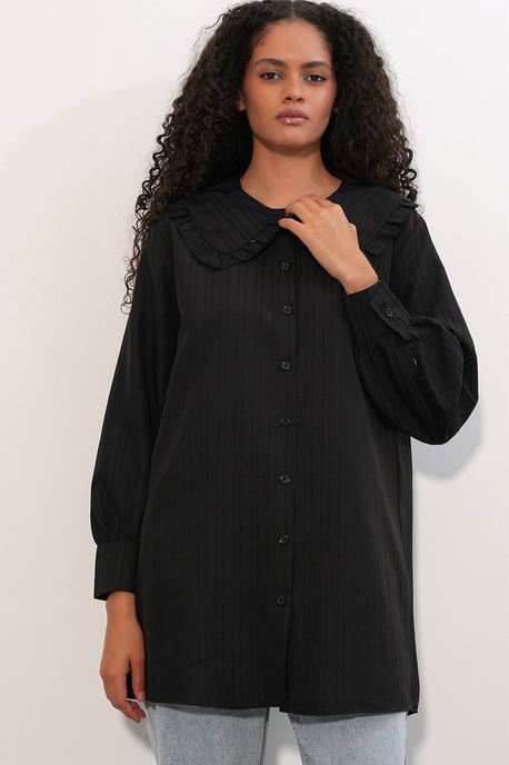 Langarm Textured Shirt Met Babykraag - Image 4