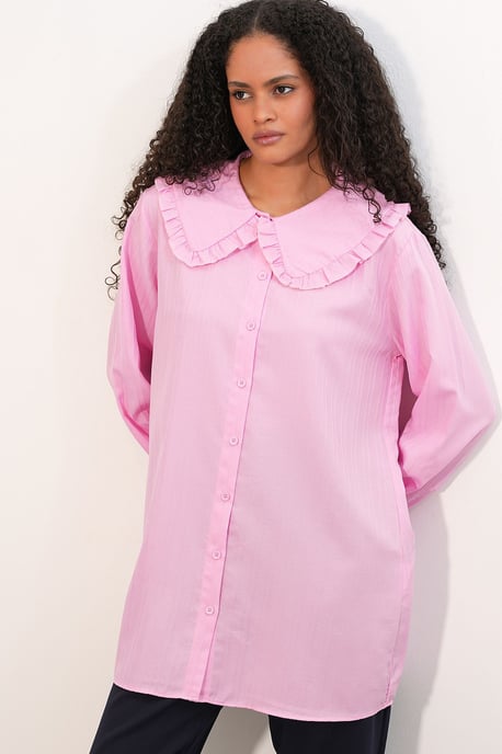 Langsleeve Textured Shirt Met Baby Kraag - Image 3