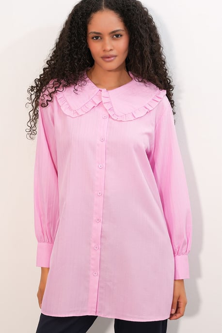 Langsleeve Textured Shirt Met Baby Kraag - Image 4