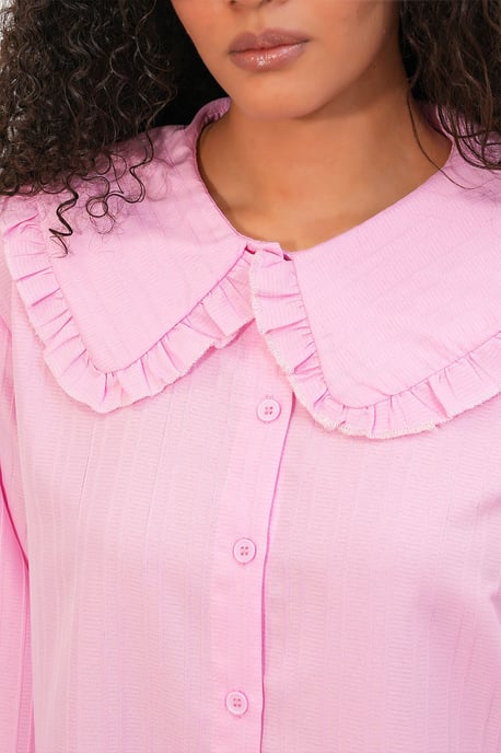 Langsleeve Textured Shirt Met Baby Kraag - Image 5