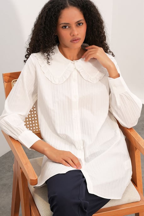 Langsleeve Textuur Shirt Met Baby Kraag - Image 3