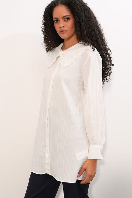 Langsleeve Textuur Shirt Met Baby Kraag - Image 4