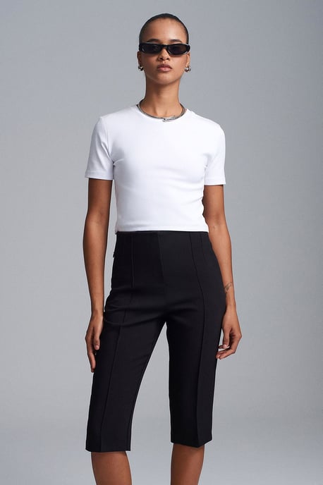 Hoge taille Rechte Capri Shorts Met Splits - Image 1
