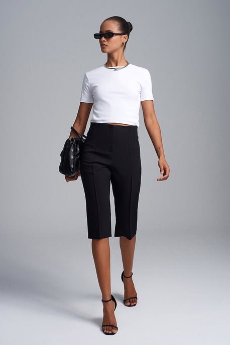 Hoge taille Rechte Capri Shorts Met Splits - Image 4