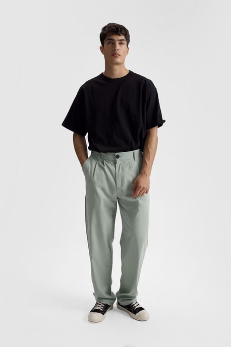 Heren Relaxed Fit Plissé Rechte Pantalon - Image 1