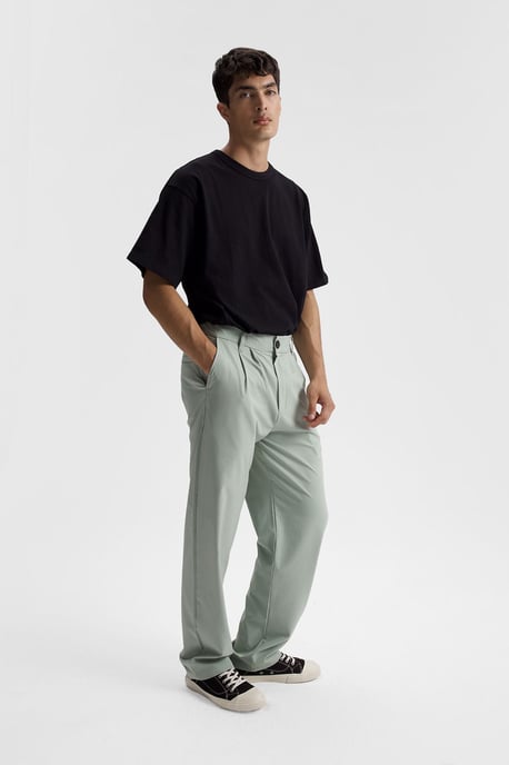 Heren Relaxed Fit Plissé Rechte Pantalon - Image 2