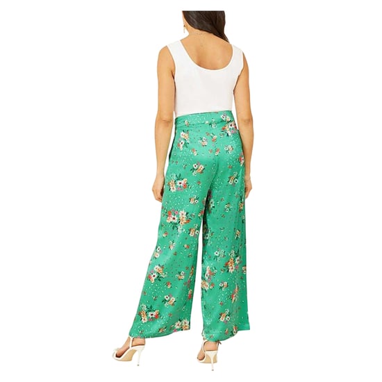 Yumi Dames/Dames Satijn Bloemen Broek Wijde Pijpen (Groen) - Image 3