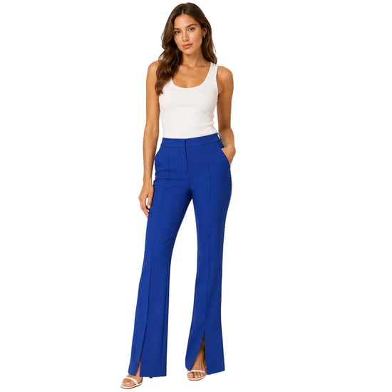 Off White Slanke broek met hoge taille voor dames (Blauw) - Image 1