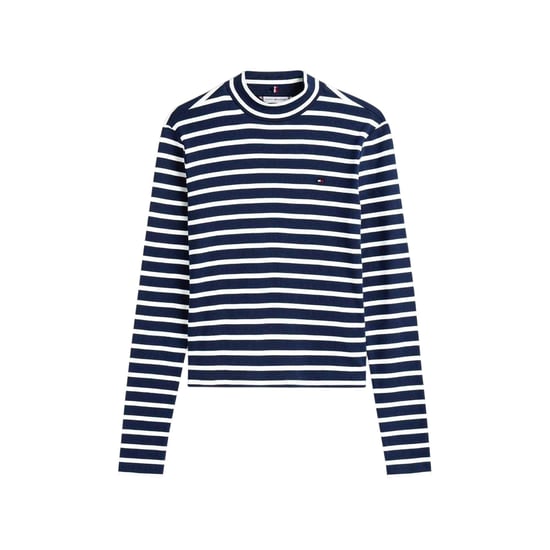 Tommy Hilfiger Gestreepte, slanke T-shirt met lange mouwen voor dames (Donker marine/wit) - Image 1
