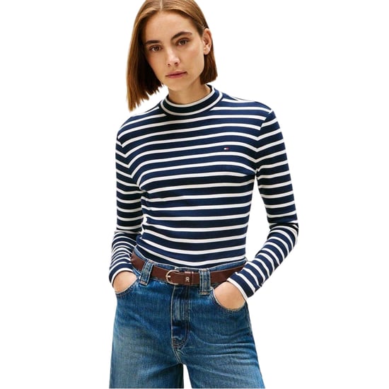Tommy Hilfiger Gestreepte, slanke T-shirt met lange mouwen voor dames (Donker marine/wit) - Image 3