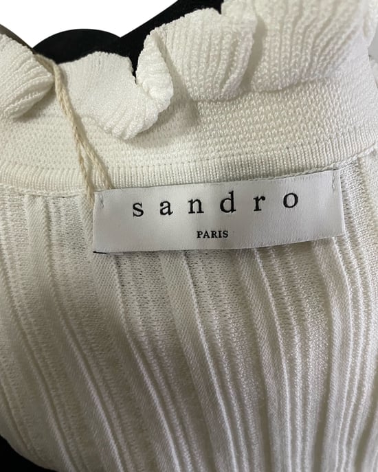 Sandro Edda tweekleurige gebreide mini-jurk van wit katoen - Image 2