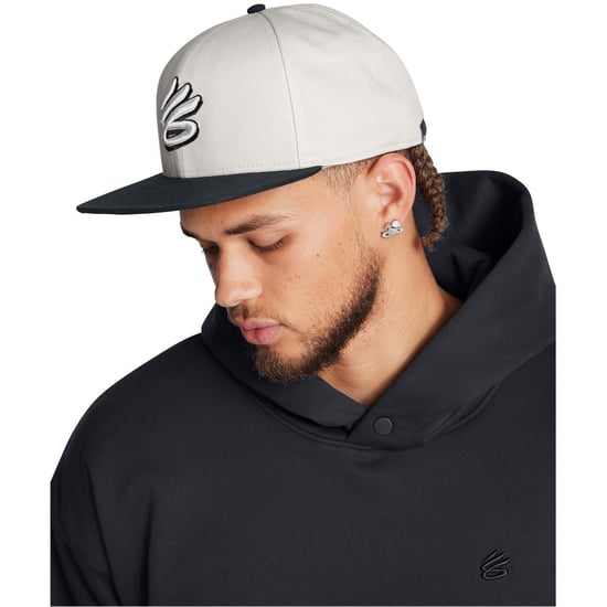Under Armour Heren Curry Logo Katoen Flat Peak Snapback Cap (Wit) - Image 3