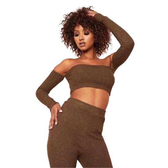 Missy Empire Dames/Dames Ribbed Bardot Crop Top (Chocolade) - Image 1