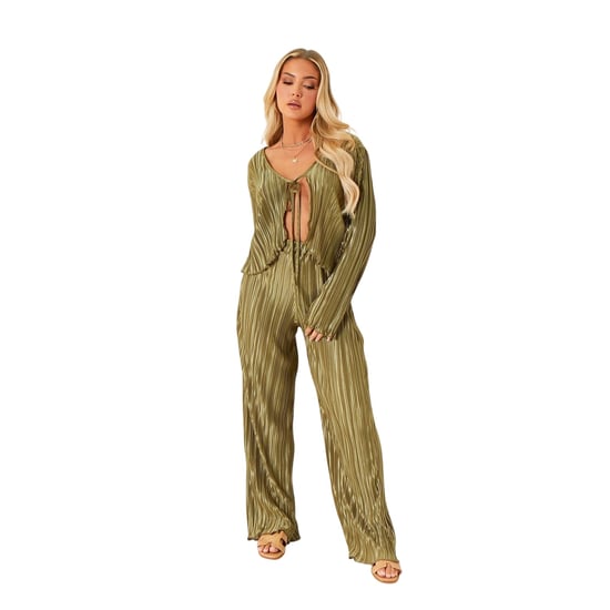 Missy Empire Crop-top met plissé en strikdetail voor dames (Kaki Groen) - Image 1