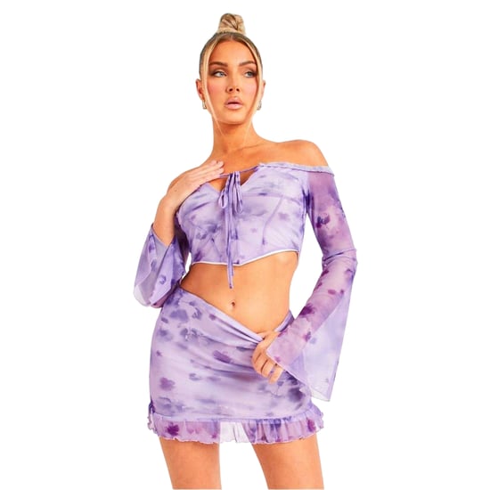 Missy Empire Dames/Dames Mesh Off Shoulder Crop Top (Paars) - Image 1