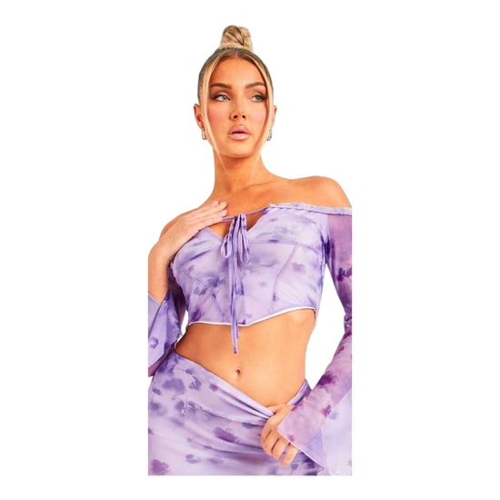 Missy Empire Dames/Dames Mesh Off Shoulder Crop Top (Paars) - Image 2
