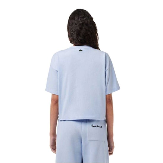 Lacoste Crop-T-shirt met ronde hals en logo voor dames (Blauw) - Image 2
