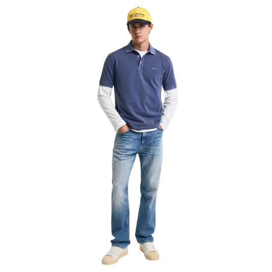 Gant Herenpolo met logo, piqué, in vervaagde kleur (Marine) - Image 1