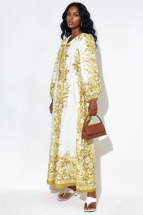 Geprinte V-hals Maxi Dress met Strikdetail - Image 2