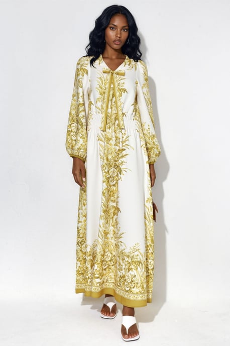 Geprinte V-hals Maxi Dress met Strikdetail - Image 5