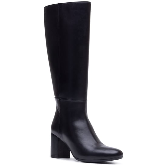 Hush Puppies Oprah Lange Leren Dames Zwarte Hoge Hak Knie Hoge Laarzen - Image 1