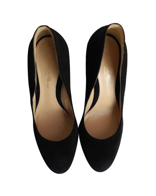 Gianvito Rossi Ronde Neus Flared Pumps in Zwart Suède - Image 4