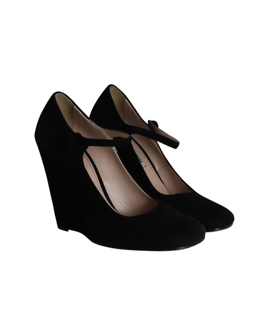 Miu Miu wedge pumps in zwart suède - Image 4
