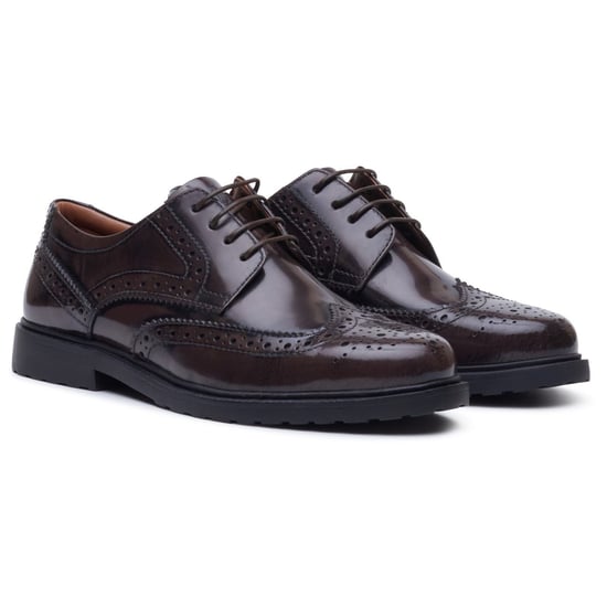 Hush Puppies Verity Hi-Shine Leren Dames Chocolade Brogues Schoenen - Image 3