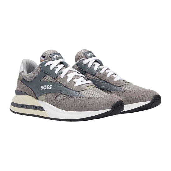 Boss Heren Kurt Leren Hardlooptrainers (Grijs) - Image 4