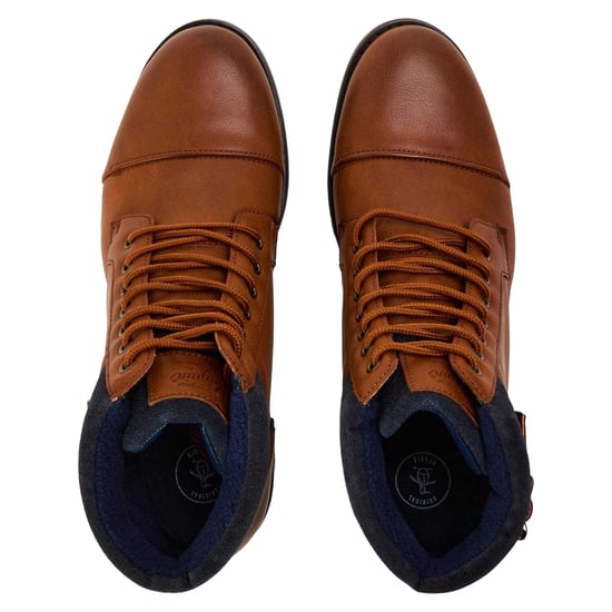 Original Penguin Effen leren combatlaarzen voor heren (Bruin) - Image 3