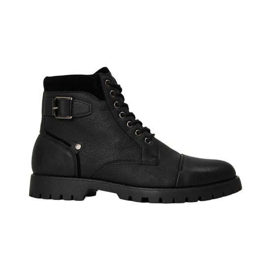 Original Penguin Effen leren combatlaarzen voor heren (Zwart) - Image 1