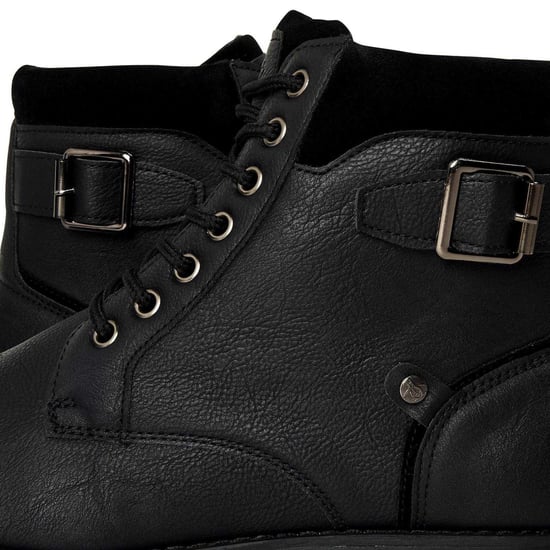 Original Penguin Effen leren combatlaarzen voor heren (Zwart) - Image 4