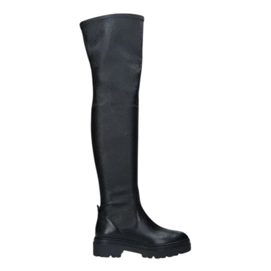 Diesel Leren dijhoge laarzen met blokhak voor dames (Zwart) - Image 3