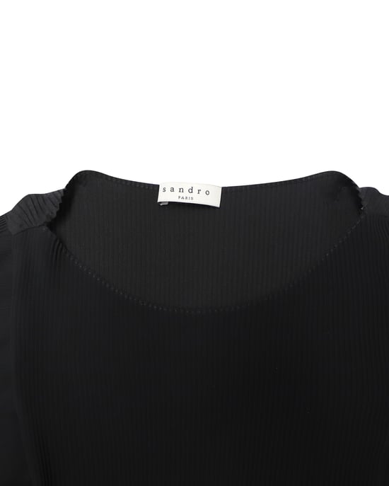 Sandro Paris geplooide nauwsluitende jurk met bretels in zwarte viscose - Image 4
