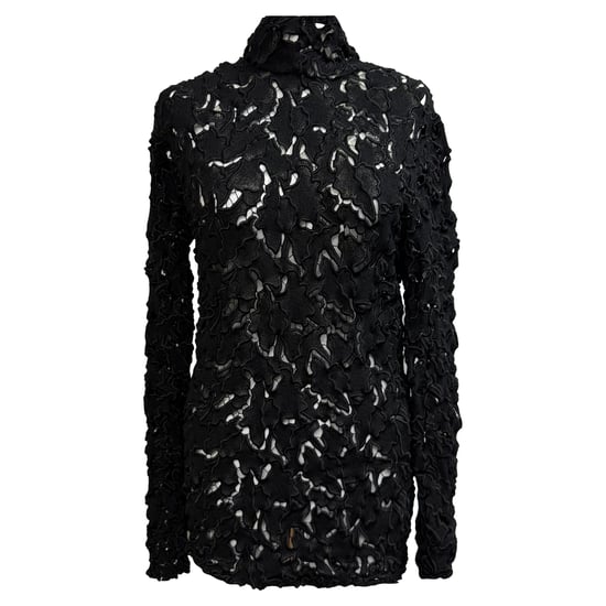 Bottega Veneta blouse met kanten patroon en opstaande kraag in zwart polyester - Image 1