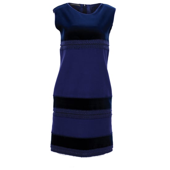 Alberta Ferretti mouwloze kokerjurk met kleurblokken in blauwe wol. - Image 1