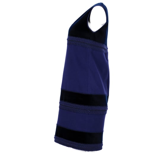 Alberta Ferretti mouwloze kokerjurk met kleurblokken in blauwe wol. - Image 2
