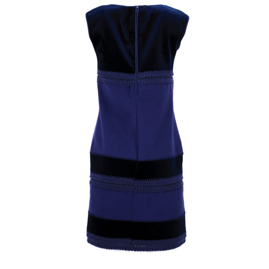 Alberta Ferretti mouwloze kokerjurk met kleurblokken in blauwe wol. - Image 3