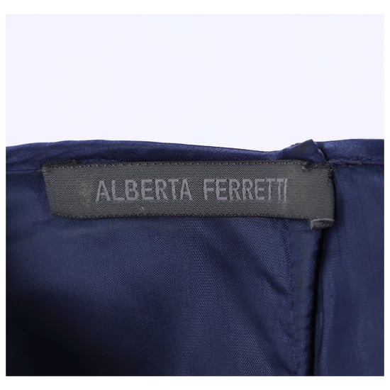 Alberta Ferretti mouwloze kokerjurk met kleurblokken in blauwe wol. - Image 4