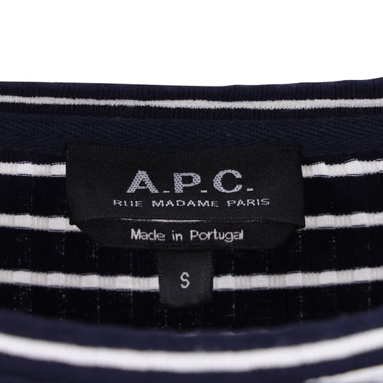 A.P.C. gestreepte mini-jurk in marineblauwe viscose - Image 4