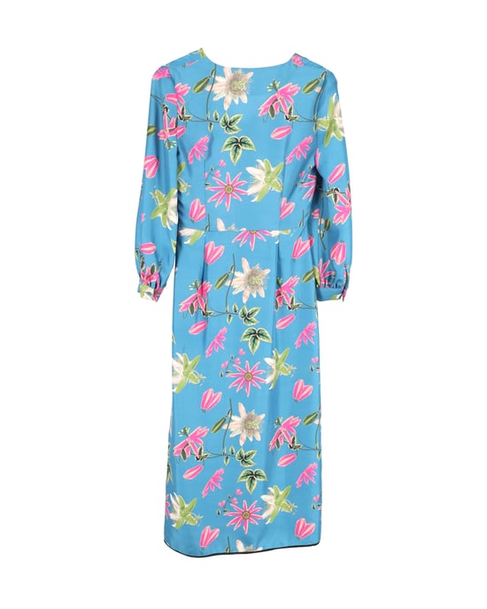 Iris & Ink bloemenprint midi-jurk van blauwe zijde - Image 2