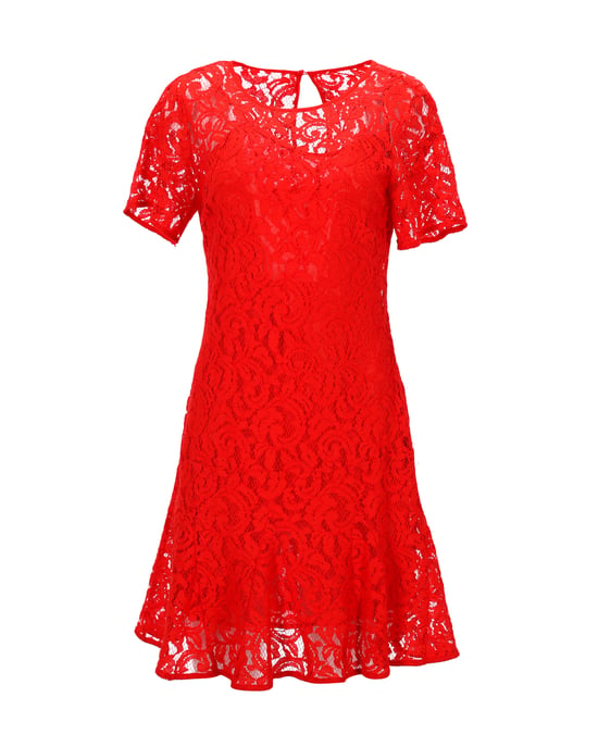 Michael Kors mini-jurk met korte mouwen van rode viscose kant - Image 1