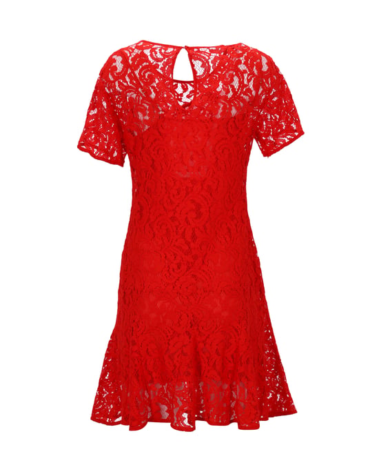 Michael Kors mini-jurk met korte mouwen van rode viscose kant - Image 3